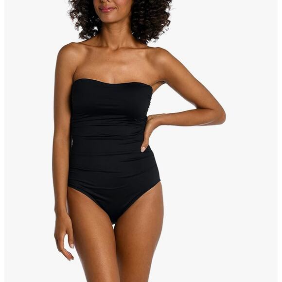 La Blanca One Piece Swim Suit Solid Black Sweetheart Neckline Size 12 NWT - Picture 1 of 8